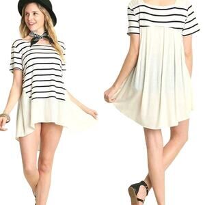 Umgee Top Size S Black Striped Hi-low Tunic Relaxed Fit Whimsygoth Women Shirt